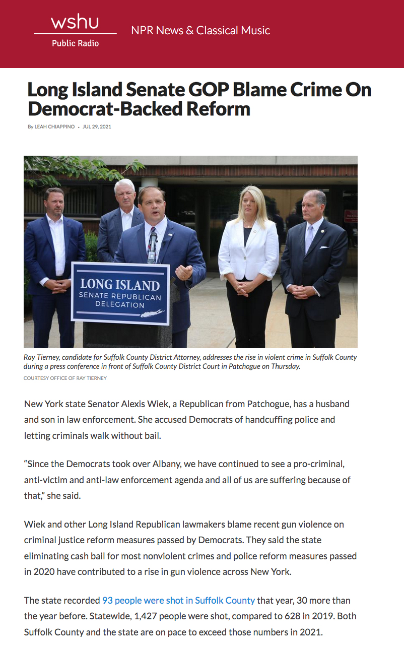 Long Island Senate GOP Blame Crime on Democrat-Backed Reform