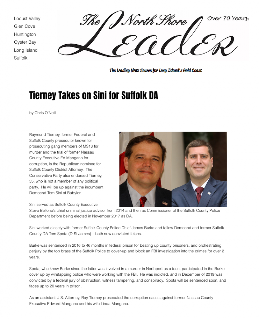 Tierney Takes on Sini for Suffolk DA